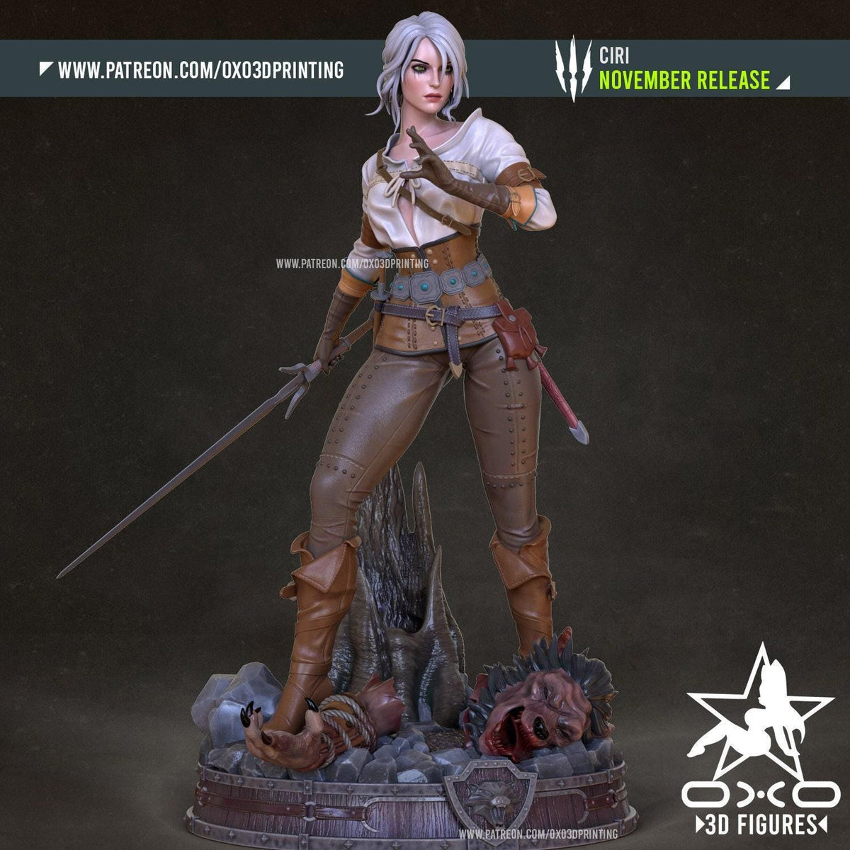 Ciri Witcher NSFW 3D Printed Statue – Mature Ashen-Haired Warrior Resin Collectible, Made to Order for Adult Collectors