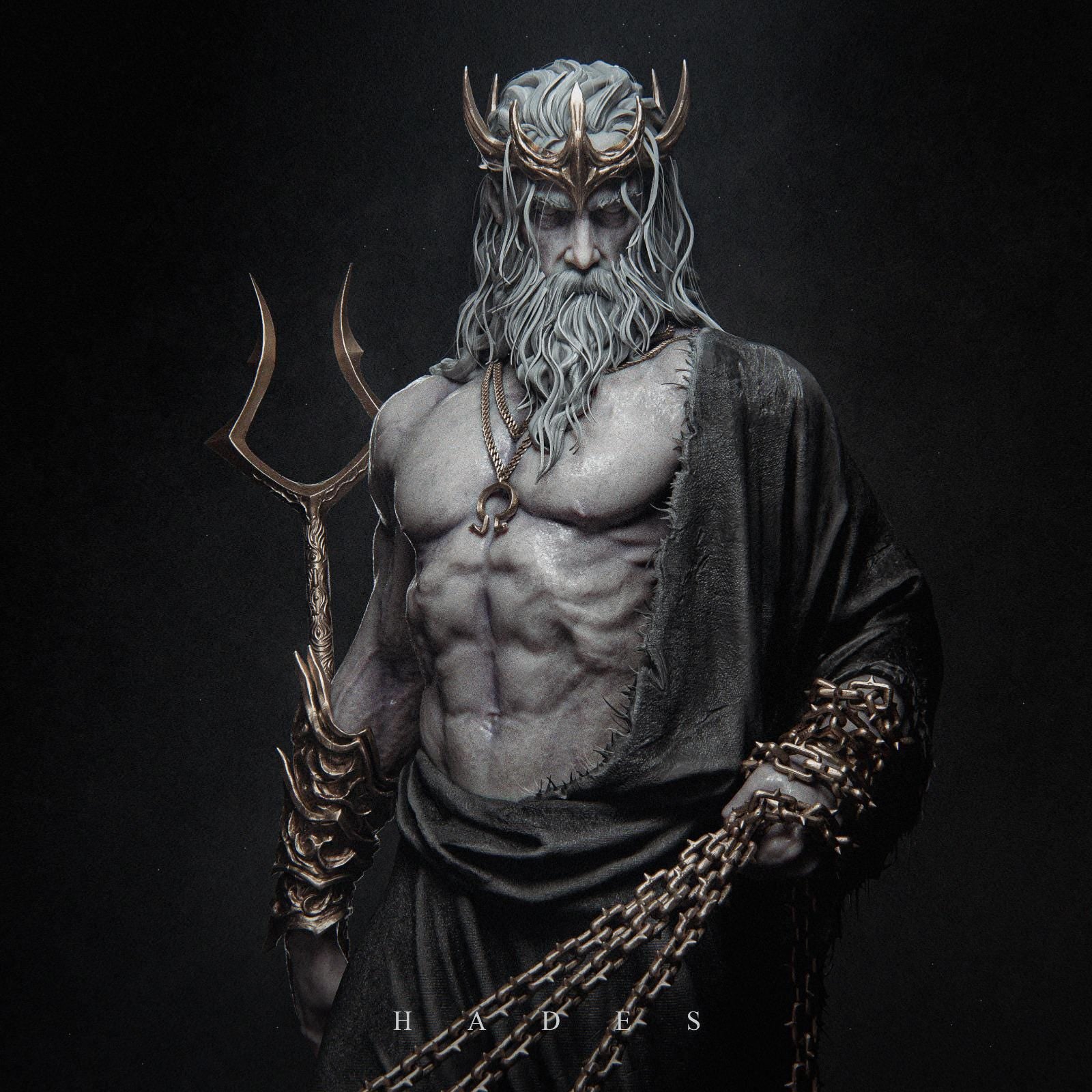 a statue of a man with a horned head and beard