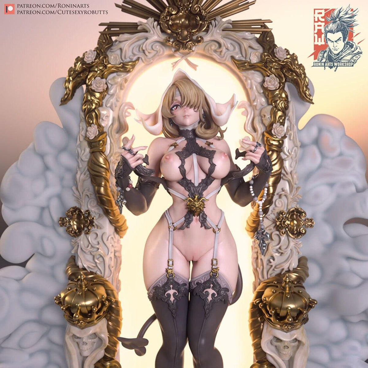 Pinup Lucia NSFW 3D Printed Statue – Mature Framed Beast-Girl Resin Collectible, Made to Order for Adult Collectors