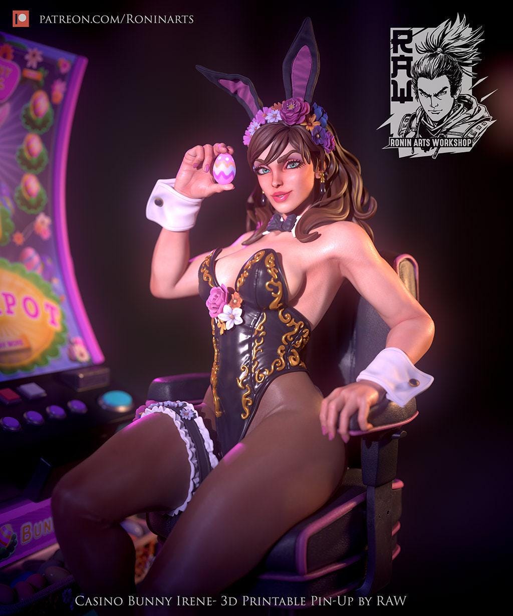 Pin Up Bunny Irene NSFW 3D Printed Statue – Mature Pin-Up Art Resin Collectible, Made to Order for Adult Collectors