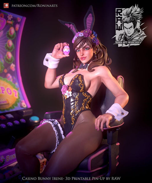 Pin Up Bunny Irene NSFW 3D Printed Statue – Mature Pin-Up Art Resin Collectible, Made to Order for Adult Collectors