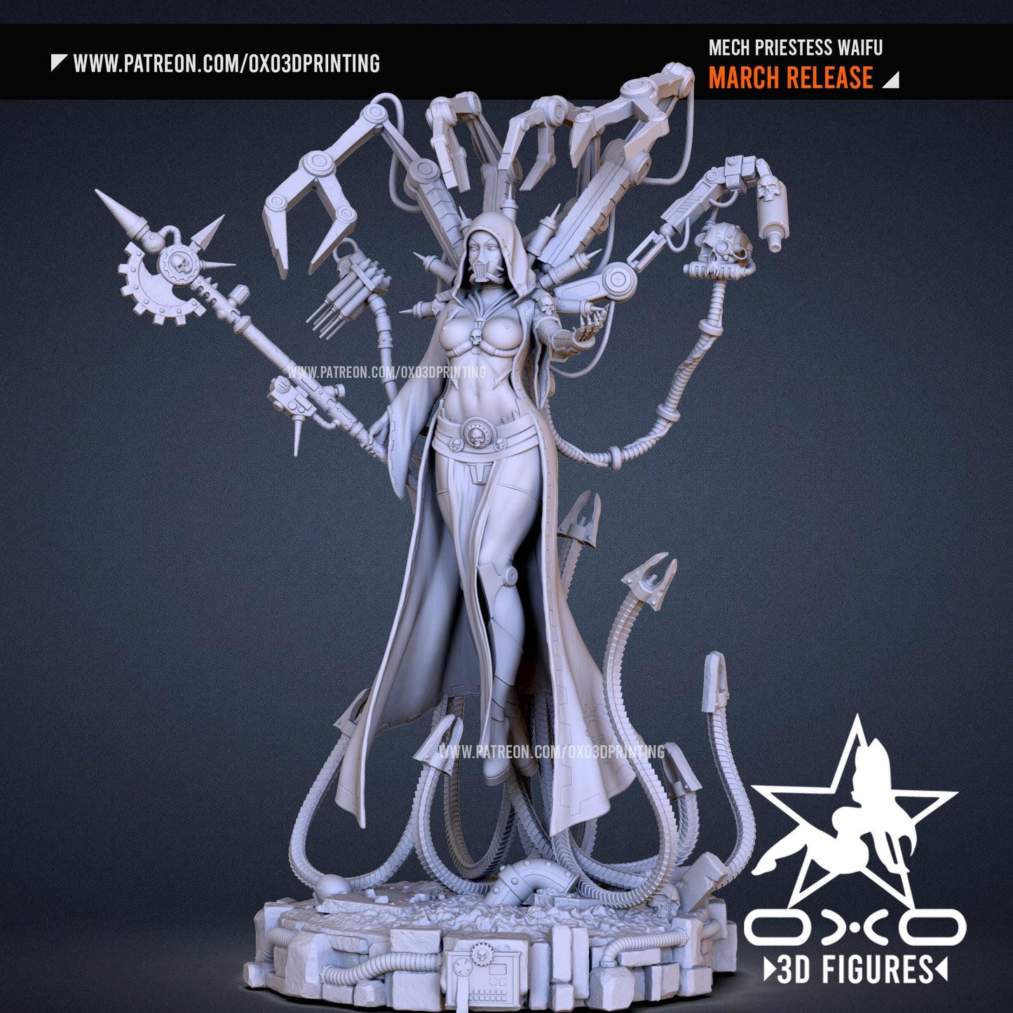 Elite Mech Priestess Waifu 3D Printed Resin Statue: Highly Detailed Collectible Figure for Sci-Fi Fans