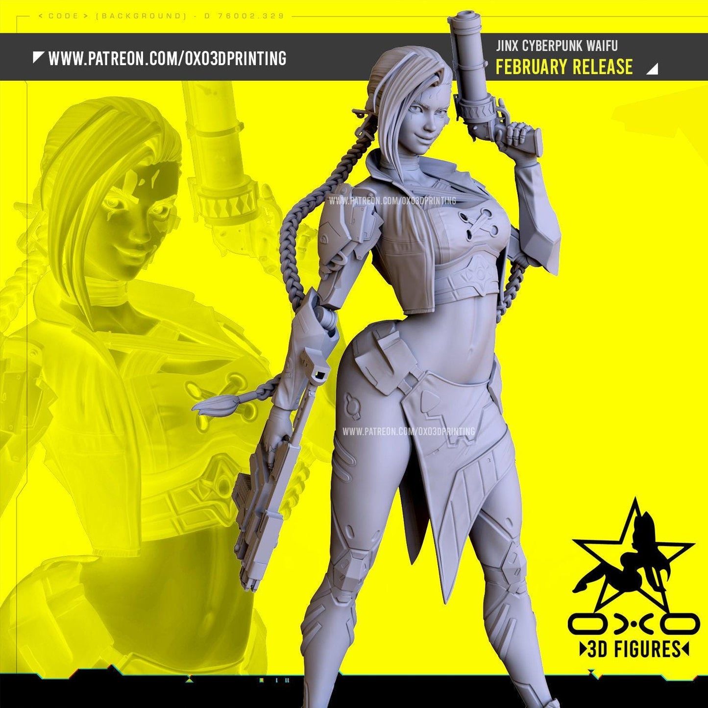 Cyberpunk Jinx 3D Printed Statue: League of Legends Crossover Collectible