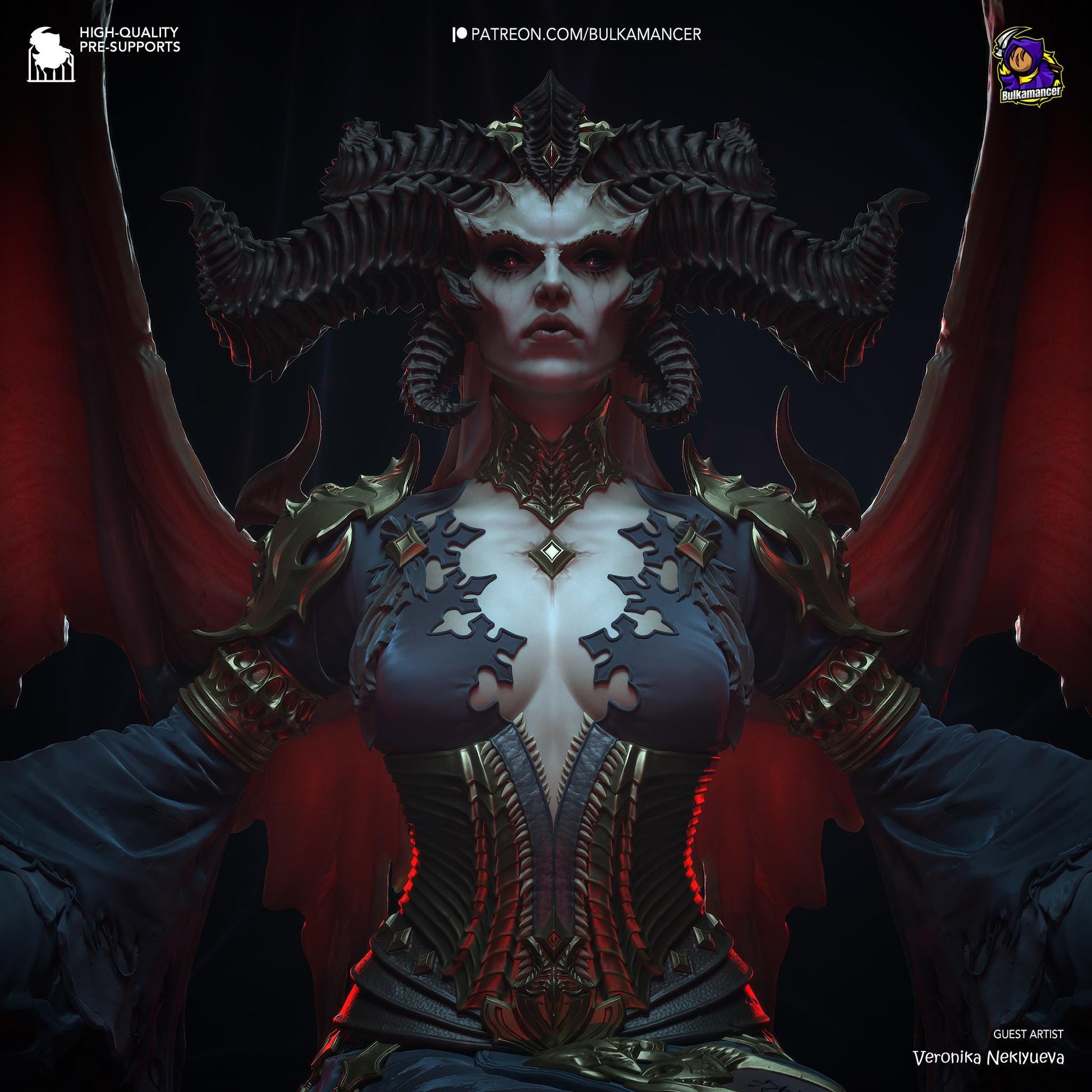 a woman in a corset with horns and wings