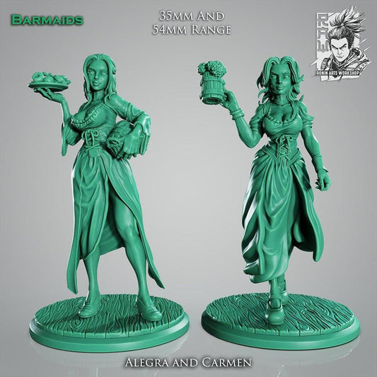 Fantasy Barmaids Collectible Miniatures | Unpainted & 3D Printed RPG Figures