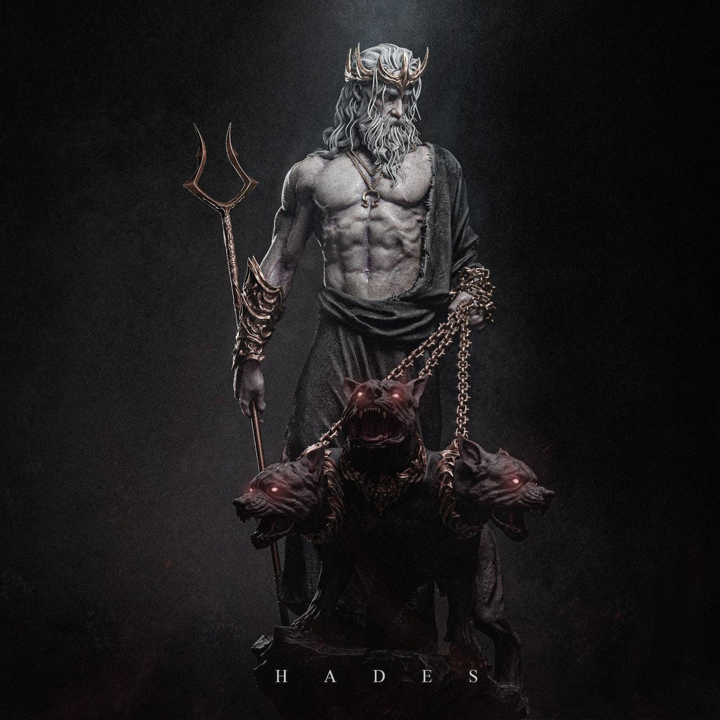 a statue of a man with a horned head holding a staff