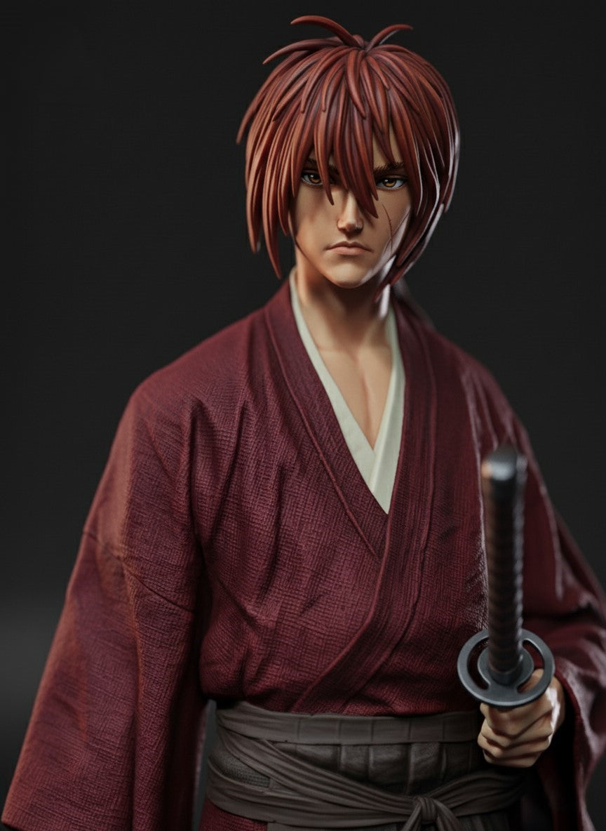 Hand-Painted Rurouni Kenshin Himura Statue | 3D Printed Anime Figure | Unpainted Model Kit Option
