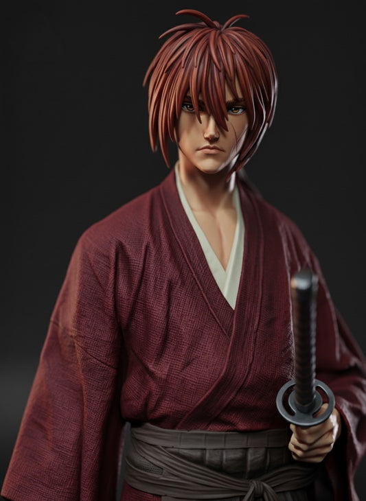 Hand-Painted Rurouni Kenshin Himura Statue | 3D Printed Anime Figure | Unpainted Model Kit Option